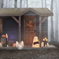 Lights4fun LED dýně venkovní Halloween dekorace venkovní s dálkovým ovládáním a časovačem provoz na baterie vnitřní a venkovní